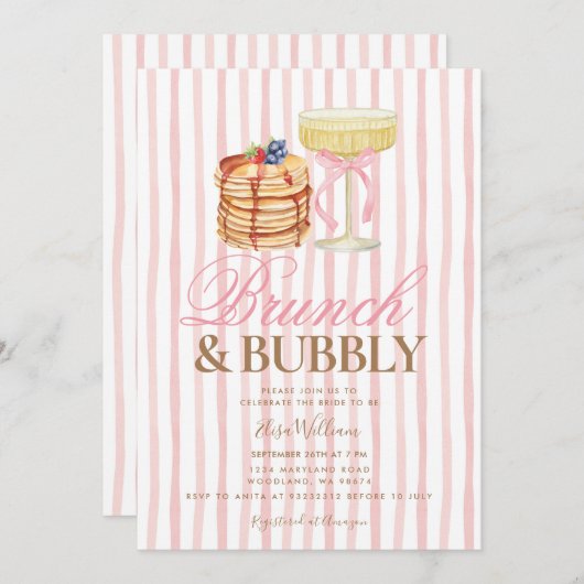 Invitation Pancake Pink Brunch & Bubbly Bridal Shower (Devant / Derrière)
