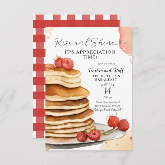 Invitation Pancake Rise and Shine Teacher Breakfast (Devant / Derrière)