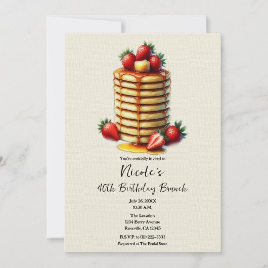 Invitation Pancakes aux fraises Stack Anniversaire Brunch (Devant)