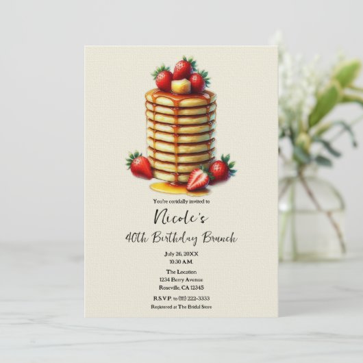 Invitation Pancakes aux fraises Stack Anniversaire Brunch (Debout devant)