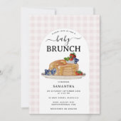 Invitation Pancakes Berries Brunch Pink Plaid Baby Shower (Devant)