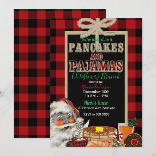 Invitation Pancakes et Pyjama Fête Rouge Plaid de Buffalo