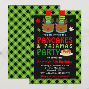 Invitation Pancakes et pyjamas Anniversaire Reindeer Green Pl