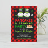 Invitation Pancakes et pyjamas Anniversaire Snowman Red Plaid (Debout devant)