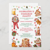 Invitation Pancakes et pyjamas de Noël fête d'anniversaire (Devant / Derrière)