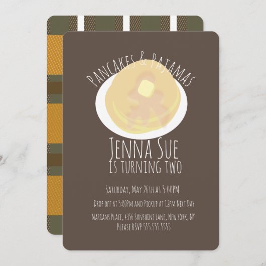 Invitation Pancakes et pyjamas Draps Filles | Thème Automne (Devant / Derrière)