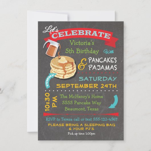 Invitation Pancakes et pyjamas en tableau et fête d'anniversa (Devant)