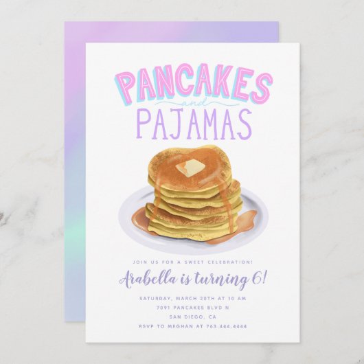 Invitation Pancakes et pyjamas Fête d'anniversaire (Devant / Derrière)