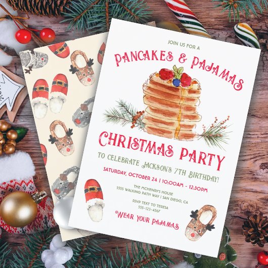 Invitation Pancakes et pyjamas Fête d'anniversaire de Noël