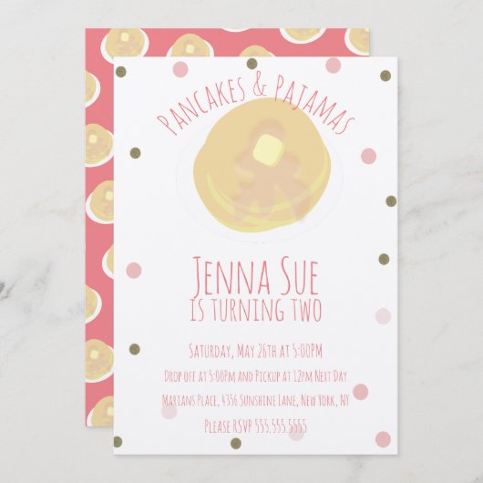 Invitation Pancakes et Pyjamas Fête de Pyjamas Fille Confetti (Devant / Derrière)