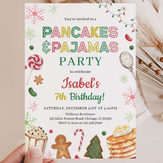 Invitation Pancakes et Pyjamas Noël Anniversaire