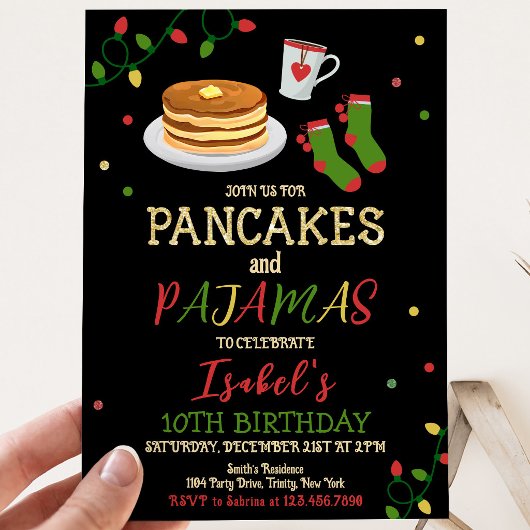 Invitation Pancakes et Pyjamas Noël Anniversaire