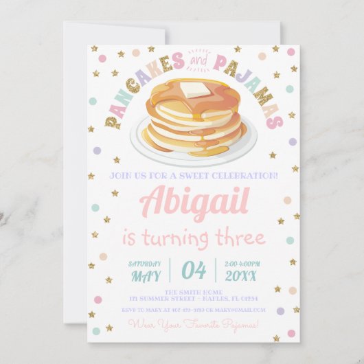 Invitation Pancakes et Pyjamas Parties scintillant Dot Star E (Devant)