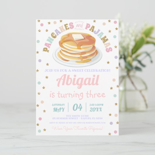 Invitation Pancakes et Pyjamas Parties scintillant Dot Star E (Debout devant)