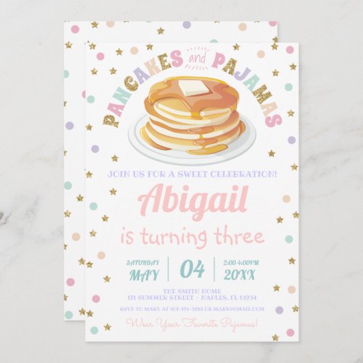 Invitation Pancakes et Pyjamas Parties scintillant Dot Star E (Devant / Derrière)