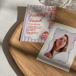 Invitation Pancakes Fleur Dessinée À La Main Photo Anniversai