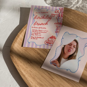 Invitation Pancakes floraux roses dessinés Photo Anniversaire