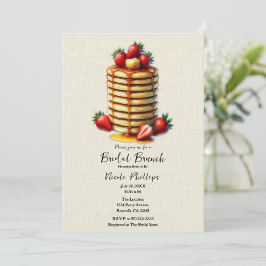 Invitation Pancakes fraise Stack Bridal Brunch Douche (Debout devant)