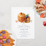 Invitation Pancakes   Pacificateurs Baby shower Petit déjeune<br><div class="desc">Baby shower Brunch thème "crêpes et pacificateurs" avec aquarelle Illustration inspirée de deux piles de crêpes de sirop,  chocolat et fruits surmontés.</div>