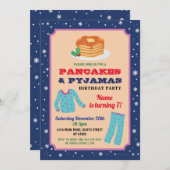 Invitation Pancakes & Pajamas Party Noël Anniversaire Bleu (Devant / Derrière)