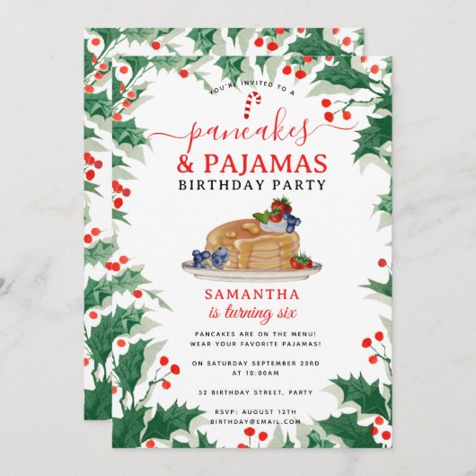 Invitation Pancakes Pajamas PJ's Girl Christmas Birthday (Devant / Derrière)