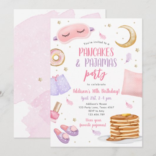 Invitation Pancakes Pajamas Slepover Fête du bois d'oeuvre An (Devant / Derrière)