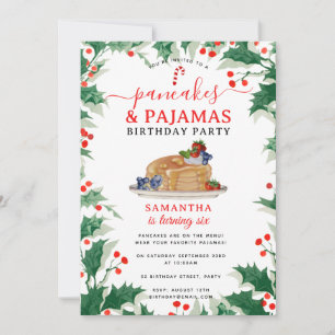 Invitation Pancakes Pyjama PJ Fille Noël Anniversaire