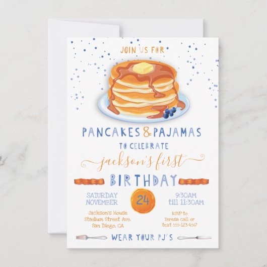 Invitation Pancakes & Pyjamas fête d'anniversaire (Devant)