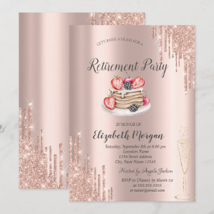 Invitation Pancakes Rose Gold Paillettes Coulures Retraite