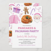 Invitation Pancakes rose violet et pyjamas Anniversaire (Devant / Derrière)