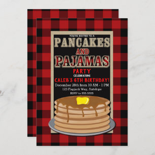 Invitation Pancakes rustiques et pyjamas Rouge noir Buffalo p