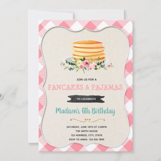 Invitation pancakes Vintages et pyjamas à la fête (Devant)