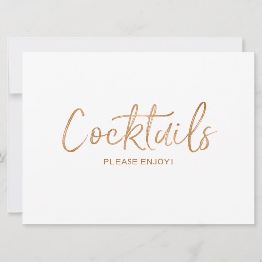 Invitation Pancarte "Cocktails" de mariage | Rose dorée éléga (Devant)