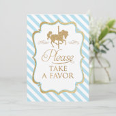 Invitation Pancarte de cadeau de carrousel à rayures bleues (Debout devant)