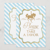 Invitation Pancarte de cadeau de carrousel à rayures bleues (Devant / Derrière)