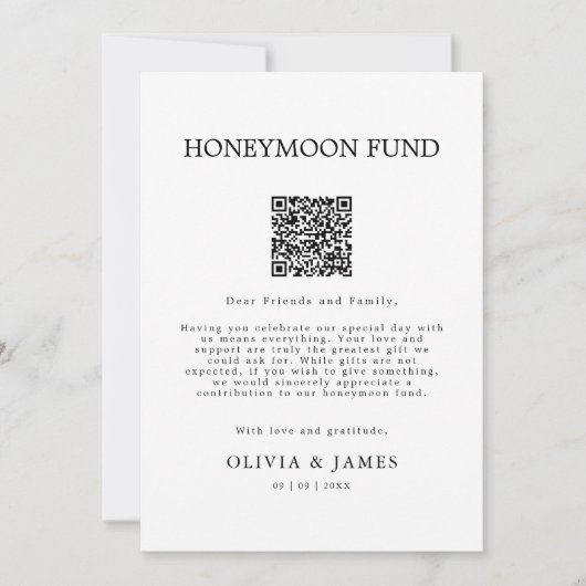 Invitation Pancarte de code QR pour cagnotte de lune de miel (Devant)