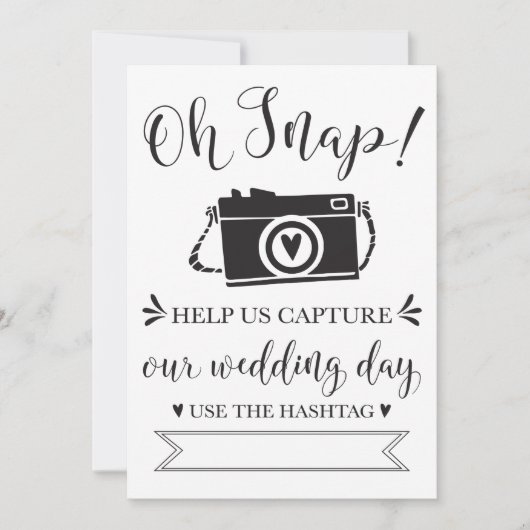 Invitation Pancarte de hashtag de mariage Oh Snap (Devant)
