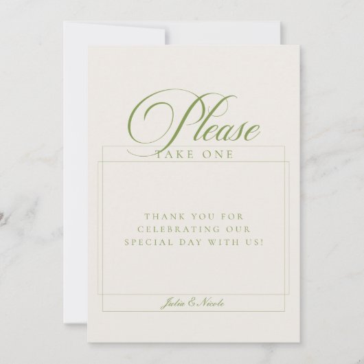 Invitation Pancarte de mariage Classic Green Please Take A Fa (Devant)