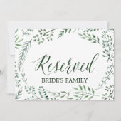 Invitation Pancarte de mariage Couronne rustique verte "Réser (Dos)