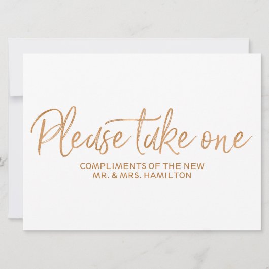 Invitation Pancarte de Mariage "Merci d'en prendre un" dorée (Devant)