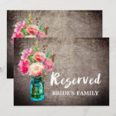 Invitation Pancarte de mariage 'Réservé' avec pot Mason rusti (Devant / Derrière)