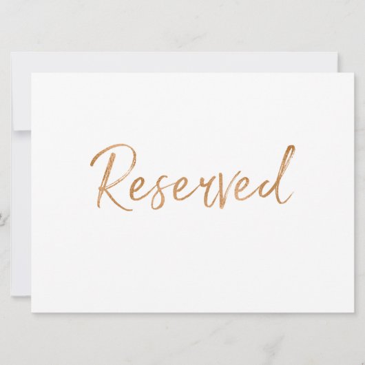 Invitation Pancarte de mariage "Réservé" Rose Doré | Élégant (Devant)
