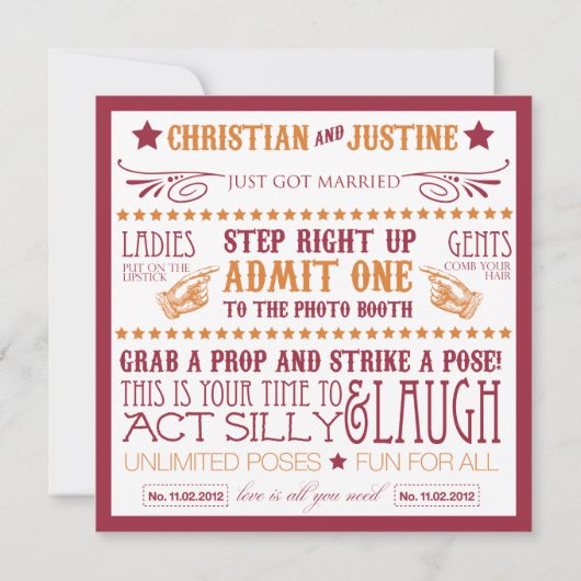 Invitation Pancarte de Photomaton (Dos)