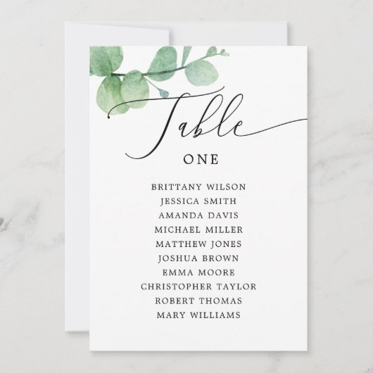 Invitation Pancarte de plan de table à l'eucalyptus | Mariage (Devant)