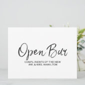 Invitation Pancarte "Open Bar" de mariage | Lettres élégantes (Debout devant)