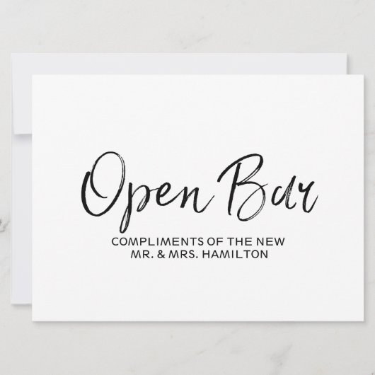 Invitation Pancarte "Open Bar" de mariage | Lettres élégantes (Devant)