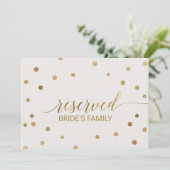 Invitation Pancarte "Réservé" à pois dorés (Debout devant)