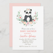Invitation Panda à fleurs pour baby shower (Devant / Derrière)