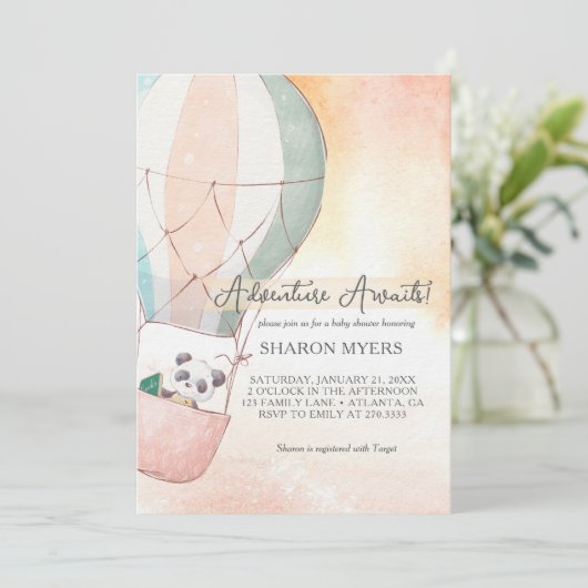 Invitation Panda Adventure Awaits Baby Shower (Debout devant)