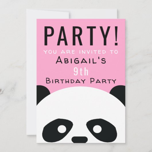 Invitation Panda Anniversaire Fête Rose Filles Kawaii Invitat (Devant)